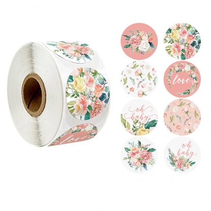 Paper DIY Scrapbook Deco Stickers Round Multicolor Flower Pattern 2.5cm Dia., 1 Roll (Approx 500 PCs/Roll) の画像