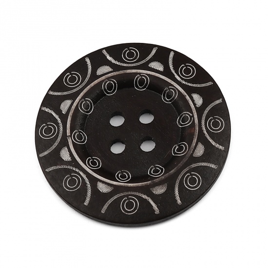 Bild von Holz Knöpfe für Aufnähen Scrapbooking 4 Löcher Rund Kaffeebraun Kreis 6cm D., 10 Stück