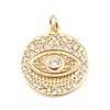 Picture of Copper Micro Pave Charms 18K Real Gold Plated Round Eye Clear Rhinestone 25mm x 19mm, 1 Piece