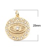 Bild von Copper Micro Pave Charms 18K Real Gold Plated Round Eye Clear Rhinestone 25mm x 19mm, 1 Piece