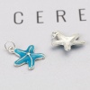 Picture of Zinc Based Alloy Ocean Jewelry Charms Star Fish Silver Plated Blue Enamel 21mm x 16mm, 10 PCs