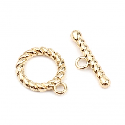 Bild von Zinc Based Alloy Toggle Clasps Circle Ring 16K Real Gold Plated 22mm x 7mm 19mm x 15mm, 5 Sets