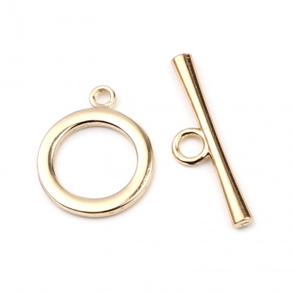Picture of Zinc Based Alloy Toggle Clasps Circle Ring 16K Real Gold Plated 35mm x 9mm 25mm x 21mm, 3 Sets