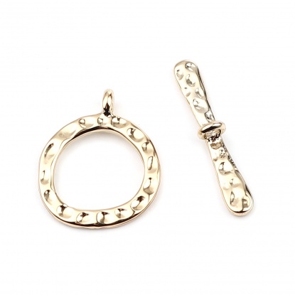 Picture of Zinc Based Alloy Toggle Clasps Circle Ring 16K Real Gold Plated 29mm x 4mm 23mm x 19mm, 5 Sets