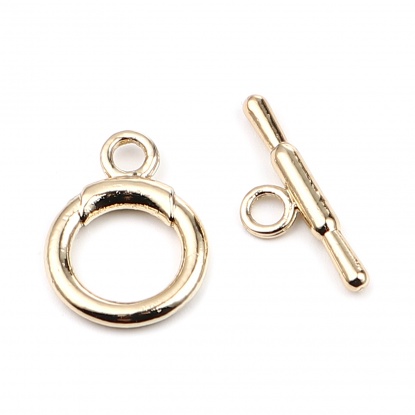 Picture of Zinc Based Alloy Toggle Clasps Circle Ring 16K Real Gold Plated 22mm x 8mm 20mm x 15mm, 10 Sets