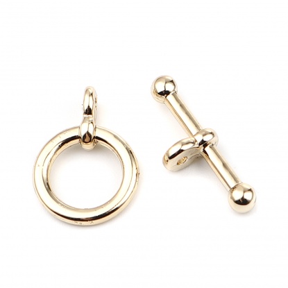 Picture of Zinc Based Alloy Toggle Clasps Circle Ring 16K Real Gold Plated 20mm x 7mm 17mm x 12mm, 5 Sets