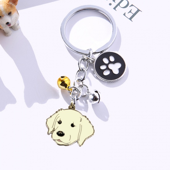 Picture of Pet Memorial Keychain & Keyring Silver Tone Pale Yellow Labrador Retriever Dog Bell Enamel 10cm, 1 Piece
