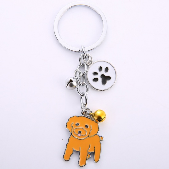 Picture of Pet Memorial Keychain & Keyring Silver Tone Dark Orange Poodle Animal Bell Enamel 10cm, 1 Piece
