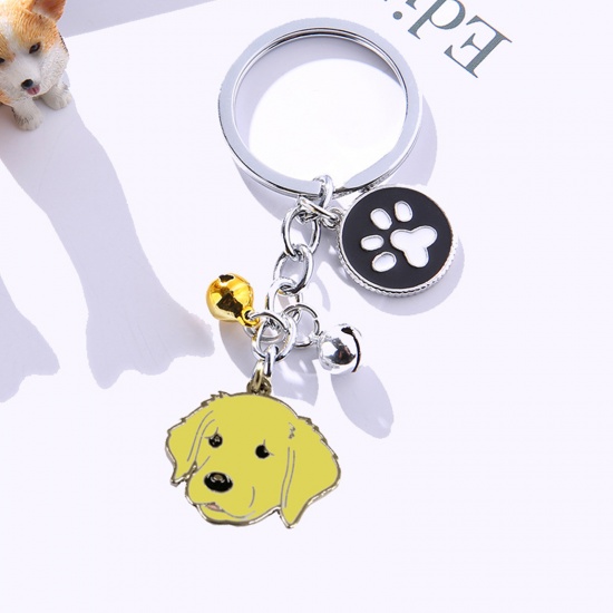 Picture of Pet Memorial Keychain & Keyring Silver Tone Yellow Labrador Retriever Dog Bell Enamel 10cm, 1 Piece
