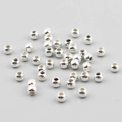 CCB プラスチック ビーズ 円形 銀メッキ メッキ 約 3mm 直径、 穴：約 1mm、 1 パック (約 400 個/パッケージ) の画像