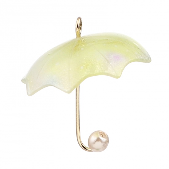 Image de Breloques en Alliage de Zinc+Résine Parapluie Imitation Perles Doré Jaune 20mm x 18mm, 5 Pcs
