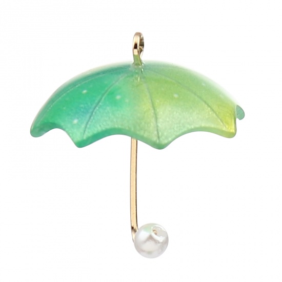 Image de Breloques en Alliage de Zinc+Résine Parapluie Imitation Perles Doré Vert 20mm x 18mm, 5 Pcs