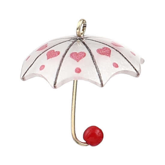 Image de Breloques en Alliage de Zinc+Résine Parapluie Imitation Perles Doré Rose Cœur 20mm x 18mm, 5 Pcs