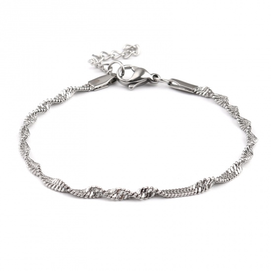 Picture of Stainless Steel Link Chain Bracelets Silver Tone 17cm(6 6/8") long, 1 Piece