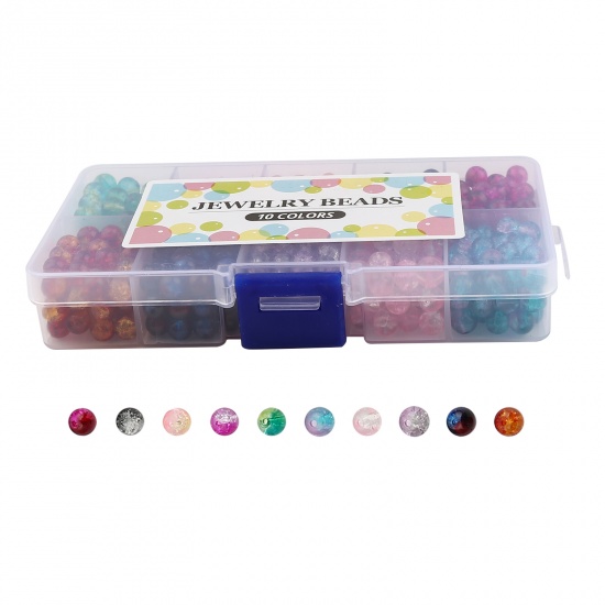 Picture of Glass Beads Mixed Color Round Crack 8mm Dia., 1 Box ( 200 PCs/Box)