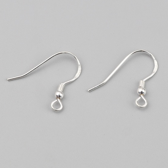 Picture of Sterling Silver Ear Wire Hooks Earring Findings Findings Spring Silver Color W/ Loop 21mm x 18mm, Post/ Wire Size: (21 gauge), 1 Gram (Approx 5-6 PCs)
