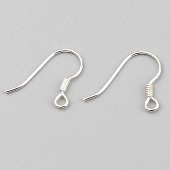 Picture of Sterling Silver Ear Wire Hooks Earring Findings Findings Spring Silver Color W/ Loop 16mm x 13mm, Post/ Wire Size: (22 gauge), 1 Gram (Approx 7-8 PCs)
