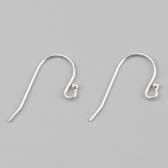 Picture of Sterling Silver Ear Wire Hooks Earring Findings Findings Silver Color W/ Loop 17mm x 12mm, Post/ Wire Size: (23 gauge), 1 Gram (Approx 7-8 PCs)