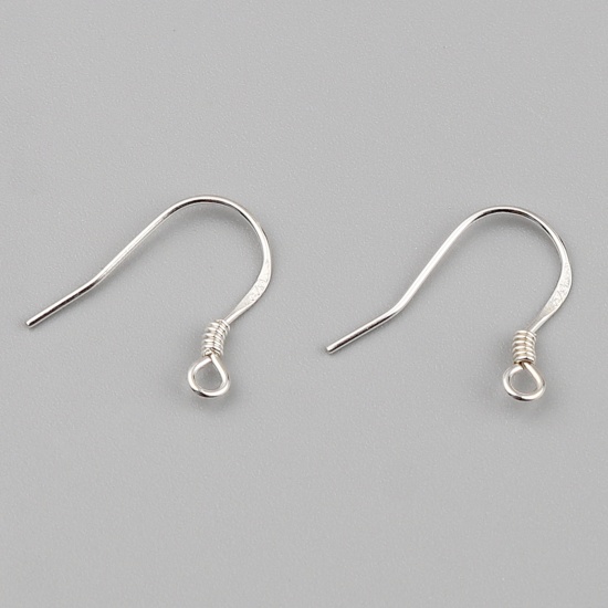 Picture of Sterling Silver Ear Wire Hooks Earring Findings Findings Spring Silver Color W/ Loop 15mm x 15mm, Post/ Wire Size: (22 gauge), 1 Gram (Approx 7-8 PCs)
