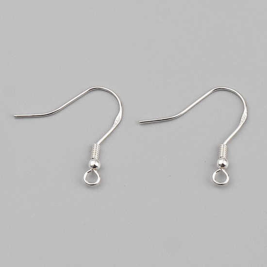 Picture of Sterling Silver Ear Wire Hooks Earring Findings Findings Spring Silver Color W/ Loop 19mm x 18mm, Post/ Wire Size: 0.55mm, 1 Gram (Approx 7-8 PCs)