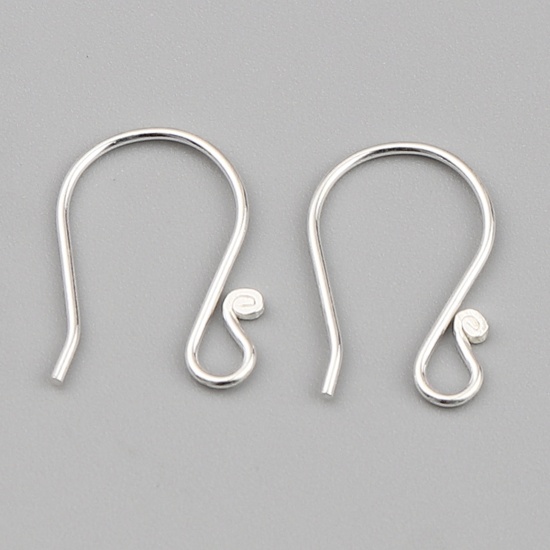 Picture of Sterling Silver Ear Wire Hooks Earring Findings Findings Silver Color W/ Loop 18mm x 11mm, Post/ Wire Size: (20 gauge), 1 Gram (Approx 3-4 PCs)