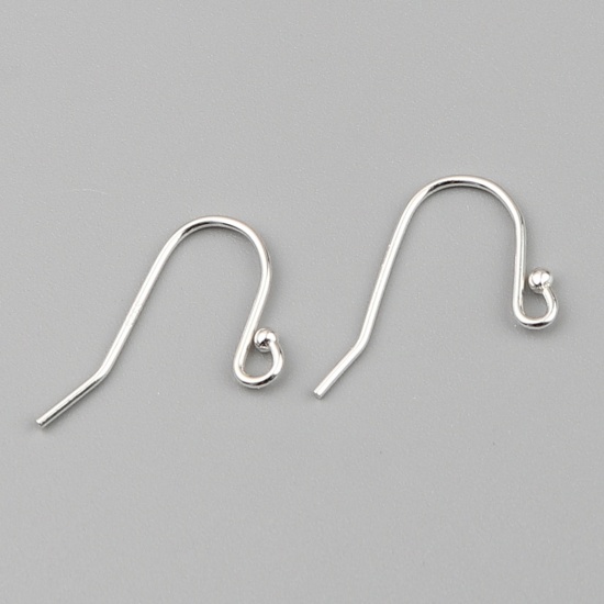 Picture of Sterling Silver Ear Wire Hooks Earring Findings Findings Silver Color W/ Loop 21mm x 15mm, Post/ Wire Size: 0.85mm, 1 Gram (Approx 3-4 PCs)