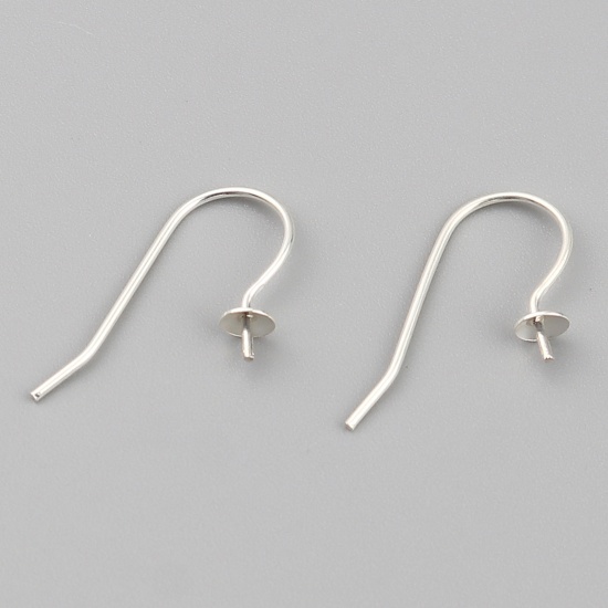 Picture of Sterling Silver Ear Wire Hooks Earring Findings Findings U-shaped Silver Color 21mm x 15mm, Post/ Wire Size: (20 gauge), 1 Gram (Approx 3-4 PCs)