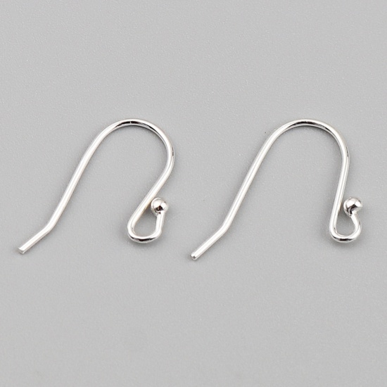Picture of Sterling Silver Ear Wire Hooks Earring Findings Findings Silver Color W/ Loop 14mm x 13mm, Post/ Wire Size: 0.75mm, 1 Gram (Approx 5-6 PCs)