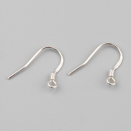 Picture of Sterling Silver Ear Wire Hooks Earring Findings Findings Spring Silver Color W/ Loop 18mm x 15mm, Post/ Wire Size: (21 gauge), 1 Gram (Approx 5-6 PCs)