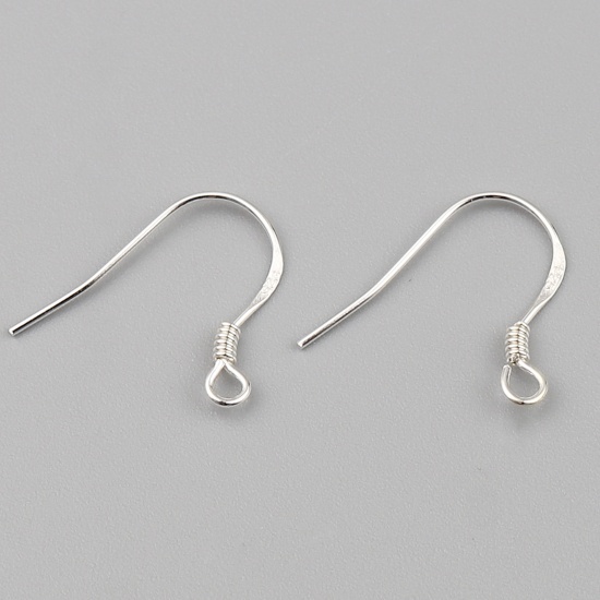 Picture of Sterling Silver Ear Wire Hooks Earring Findings Findings Spring Silver Color W/ Loop 16mm x 15mm, Post/ Wire Size: (23 gauge), 1 Gram (Approx 7-8 PCs)