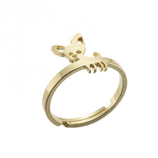 Picture of Stainless Steel Adjustable Rings Gold Plated Dog Animal 1 Piece