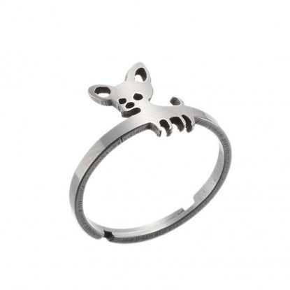 Picture of Stainless Steel Adjustable Rings Silver Tone Dog Animal 1 Piece