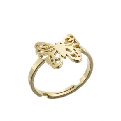 Bild von Edelstahl Insekt Einstellbar Ring Vergoldet Schmetterling 1 Stück