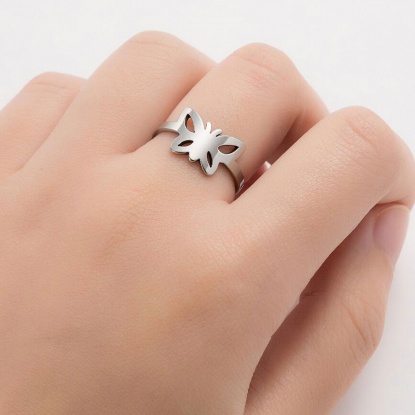 Picture of Stainless Steel Insect Adjustable Rings Silver Tone Butterfly Animal 1 Piece