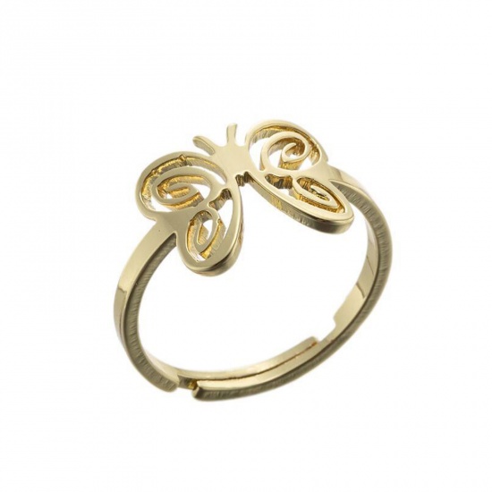 Picture of Stainless Steel Insect Adjustable Rings Gold Plated Butterfly Animal 1 Piece