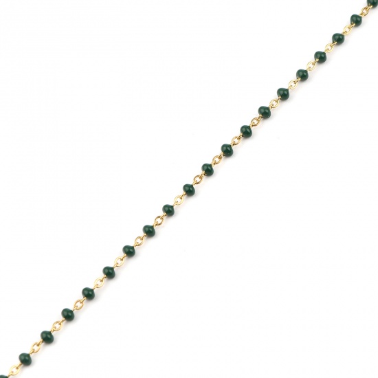 Immagine di Acciaio Inossidabile Cavo Catena Accessori Collana Oro Placcato Verde Scuro Smalto 45cm Lunghezza, 1 Pz