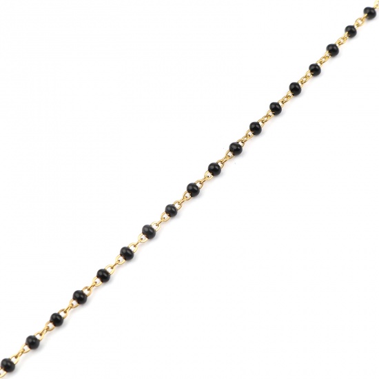 Immagine di Acciaio Inossidabile Cavo Catena Accessori Collana Oro Placcato Nero Smalto 45cm Lunghezza, 1 Pz