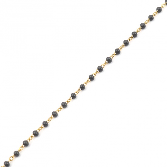 Immagine di Acciaio Inossidabile Cavo Catena Accessori Collana Oro Placcato Grigio Smalto 45cm Lunghezza, 1 Pz