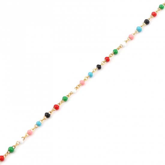 Immagine di Acciaio Inossidabile Cavo Catena Accessori Collana Oro Placcato Multicolore Smalto 45cm Lunghezza, 1 Pz