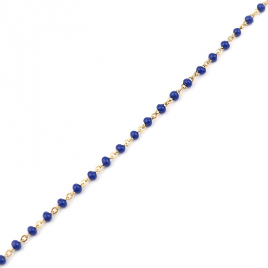 Immagine di Acciaio Inossidabile Cavo Catena Accessori Collana Oro Placcato Blu Marino Smalto 45cm Lunghezza, 1 Pz