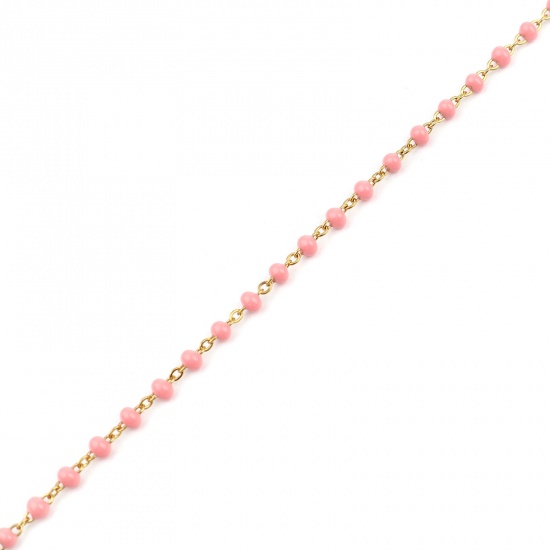 Immagine di Acciaio Inossidabile Cavo Catena Accessori Collana Oro Placcato Rosa Pesca Smalto 45cm Lunghezza, 1 Pz