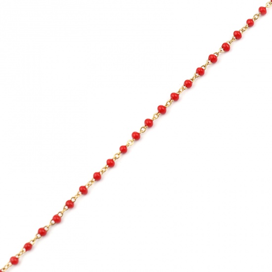 Immagine di Acciaio Inossidabile Cavo Catena Accessori Collana Oro Placcato Rosso Smalto 45cm Lunghezza, 1 Pz