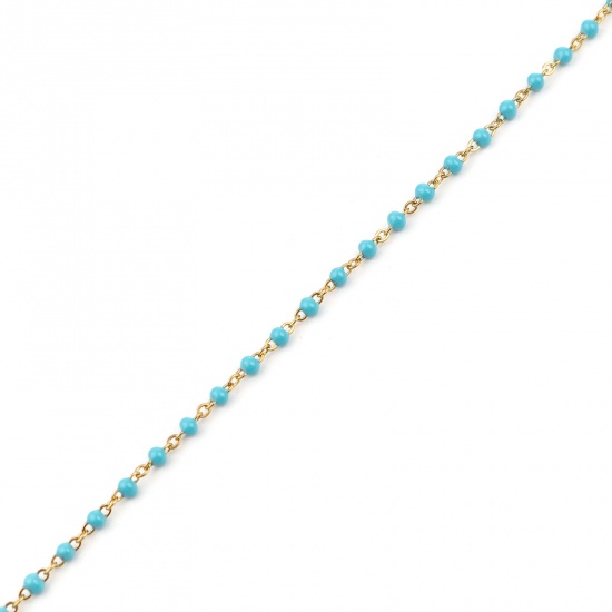 Immagine di Acciaio Inossidabile Cavo Catena Accessori Collana Oro Placcato Blu Smalto 45cm Lunghezza, 1 Pz