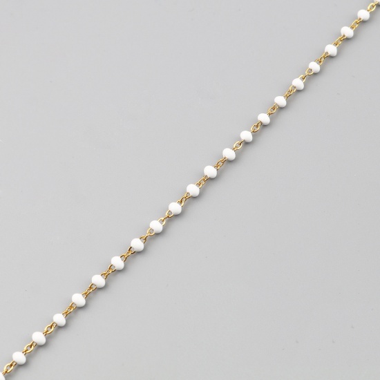 Immagine di Acciaio Inossidabile Cavo Catena Accessori Collana Oro Placcato Bianco Smalto 45cm Lunghezza, 1 Pz
