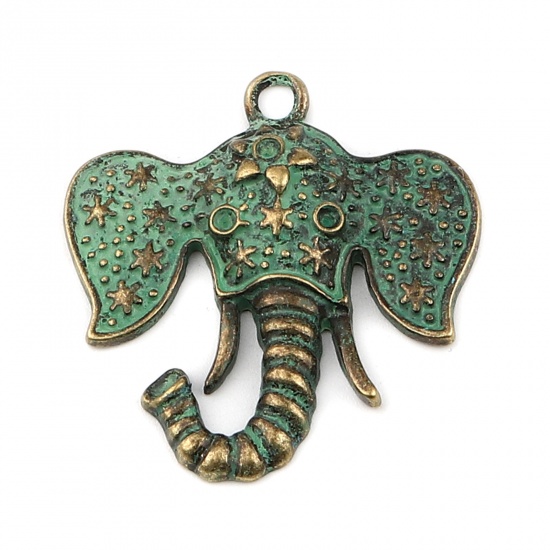 Picture of Zinc Based Alloy Patina Pendants Elephant Head Antique Bronze (Can Hold ss7 Pointed Back Rhinestone) 36mm x 35mm, 5 PCs