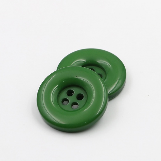 Picture of Resin Sewing Buttons Scrapbooking 4 Holes Round Dark Green 15mm Dia, 50 PCs