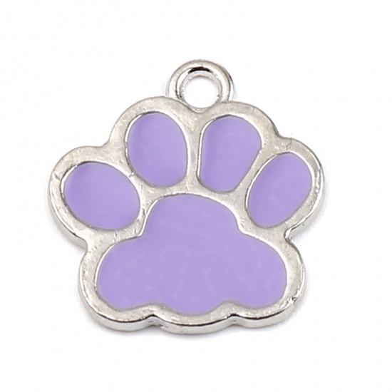Picture of Zinc Based Alloy Charms Paw Claw Silver Tone Purple Enamel 17mm x 16mm, 20 PCs