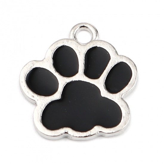 Picture of Zinc Based Alloy Charms Paw Claw Silver Tone Black Enamel 17mm x 16mm, 20 PCs