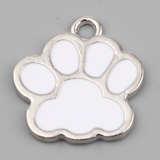 Picture of Zinc Based Alloy Charms Paw Claw Silver Tone White Enamel 17mm x 16mm, 20 PCs