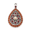 Picture of Zinc Based Alloy Boho Chic Bohemia Charms Drop Antique Silver Color Red Orange Rhinestone 29mm x 17mm, 5 PCs